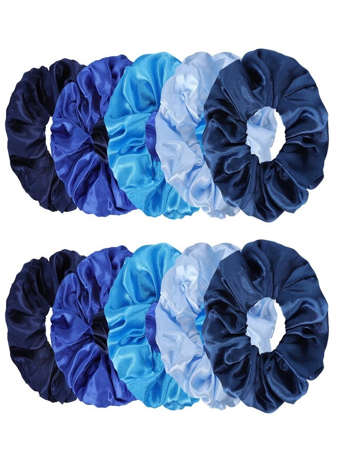 Whaline 10Pcs Blue Satin Fabric Hair Ties Bulk Ponytail Holders Scrunchies Elastic Hair Bands for Women Girls Teens Party Gift Favors - Image 1